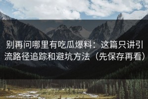 别再问哪里有吃瓜爆料：这篇只讲引流路径追踪和避坑方法（先保存再看）