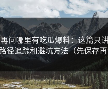别再问哪里有吃瓜爆料：这篇只讲引流路径追踪和避坑方法（先保存再看）