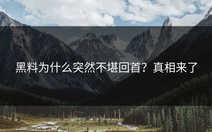 黑料为什么突然不堪回首？真相来了