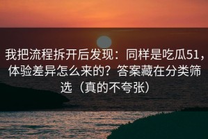 我把流程拆开后发现：同样是吃瓜51，体验差异怎么来的？答案藏在分类筛选（真的不夸张）