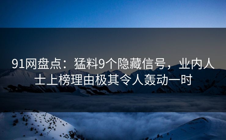 91网盘点：猛料9个隐藏信号，业内人士上榜理由极其令人轰动一时
