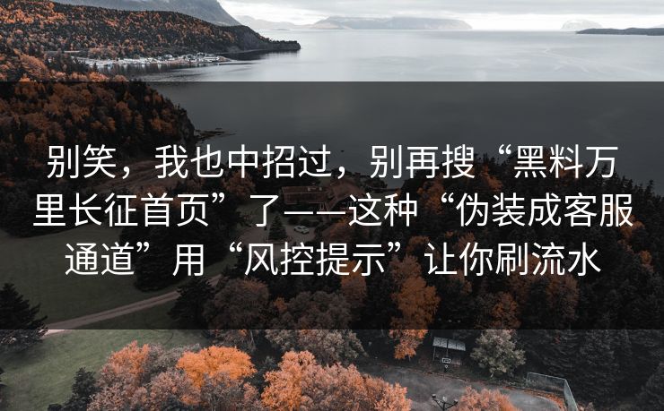 别笑，我也中招过，别再搜“黑料万里长征首页”了——这种“伪装成客服通道”用“风控提示”让你刷流水